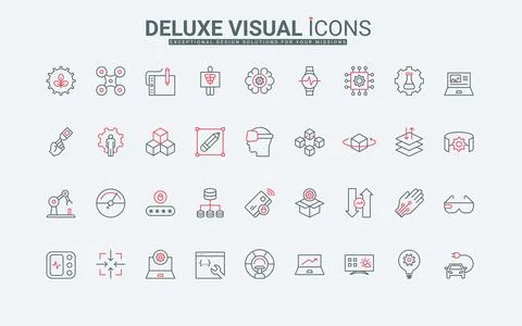 Digital technology, AI development and access to smart devices, VR line icons イラスト素材