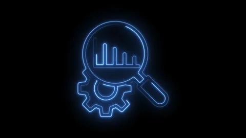 Digital technology analysis neon style with magnifying glass and gear data Stock Footage 322960993