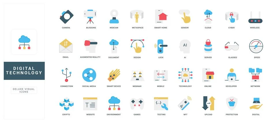 Digital technology and artificial intelligence, data network, smart home color Stockillustratie