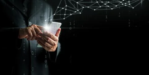 Digital technology and big data are accessible to individuals. A man with a.. Stock Photos