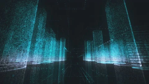 Digital technology and business concept background of dark abstract neon city in Stock Footage 133397006