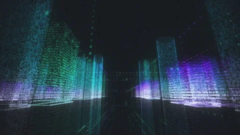 Digital technology and business concept background of abstract neon city made of Stock Footage 321432115