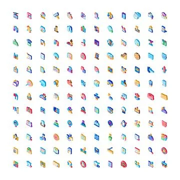 Digital technology and business isometric icons set Stockillustratie