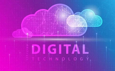 Digital technology and Cloud computing banner pink blue background concept Illustrazione stock
