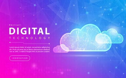 Digital technology and Cloud computing banner pink blue background concept Stock Illustration