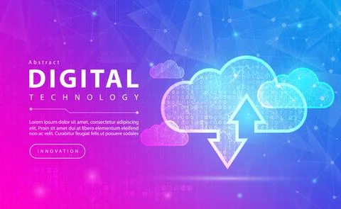Digital technology and Cloud computing banner pink blue background concept Illustrazione stock