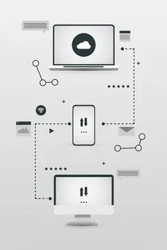 Digital technology and cloud computing with mobile devices Stock-Illustration