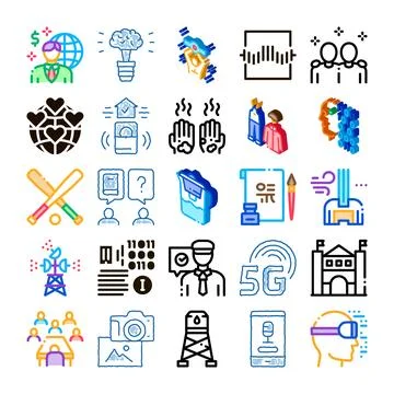 Digital technology and communication global network icons Stock Illustration