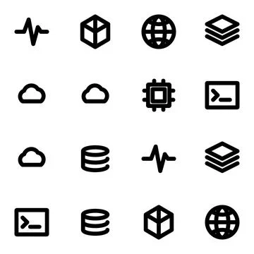 Digital Technology and Computer Development Icons Set for Web Design Interfac Stock Illustration