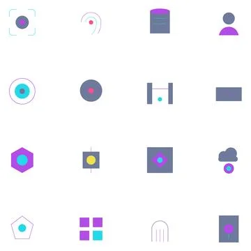 Digital Technology and Data Icons Grid Stock Illustration