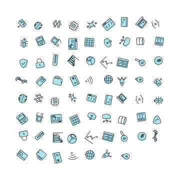 Digital Technology and Information Computing Icon Set for Interface Developme Illustrazione stock
