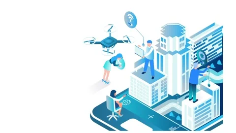 Digital Technology and Innovation in Urban Environment with People and Device Stock Footage 341920082