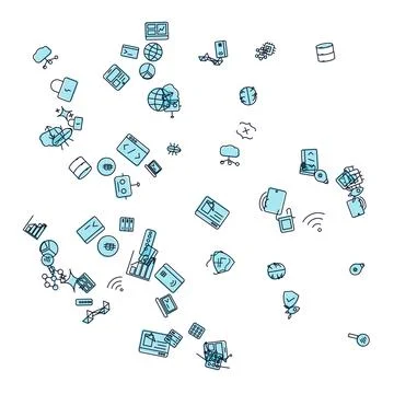 Digital Technology and Internet Networking Icons Pattern on White Background Illustrazione stock