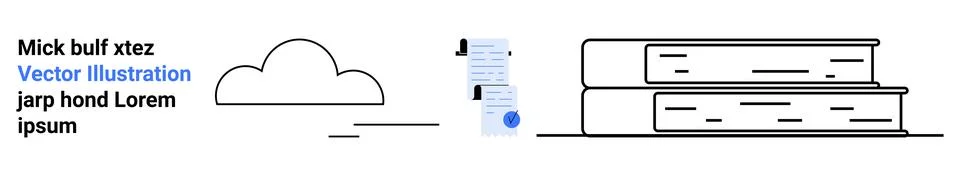 Digital Technology and Knowledge Concept with Books, Cloud, and Text Elements Stock Illustration