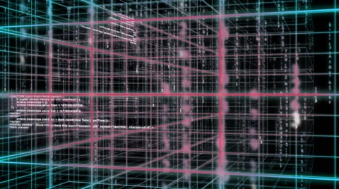 Digital technology and line backgorund 360 rotating 4K green+red Stock Footage 68567137