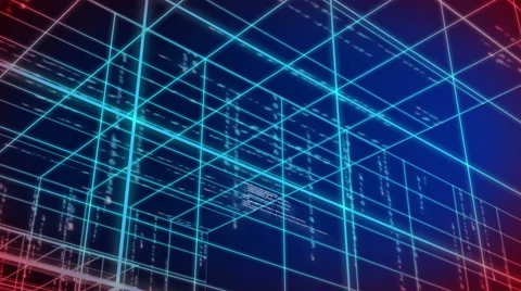 Digital technology and line backgorund perspective pan LOOP 4K red+blue Stock-Footage 68567925