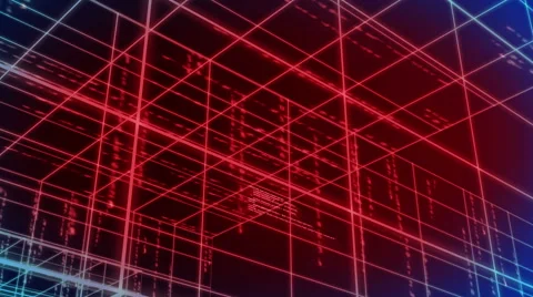 Digital technology and line backgorund perspective pan LOOP 4K blue+red Stock Footage 68568214