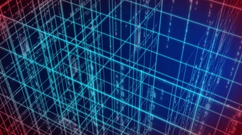 Digital technology and line backgorund perspective tilt LOOP 4K red+blue Stock Footage 68568386