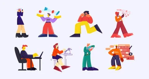 Digital technology and people set. Modern web devices woman with a smartphone Stock Illustration