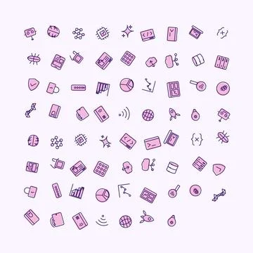 Digital technology and software development outline icon set on a light bac.. Illustration