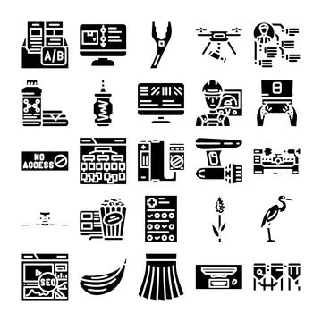 Digital technology and various icon collection illustrating concepts Stock Illustration