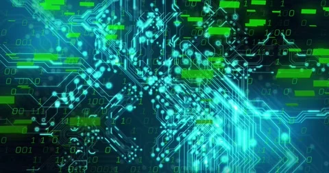 Digital technology animation with circuit board and binary code background Stock Footage 329697770