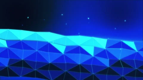 Digital technology animation loop with blue low poly mesh surface Stock Footage 346737629