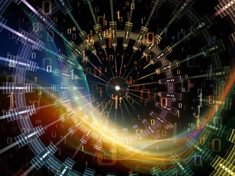 Digital Technology Background with Binary Code and Glowing Data Network Stock Illustration