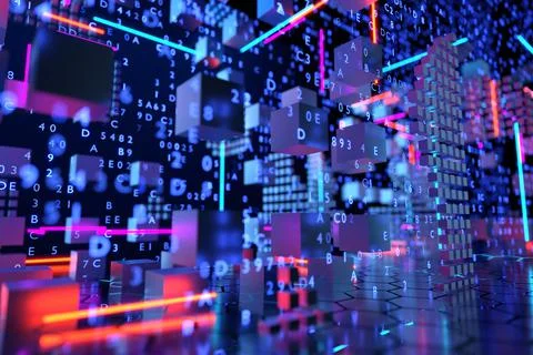 Digital technology background. Directed stream of luminous particles. Big dat 스톡 일러스트