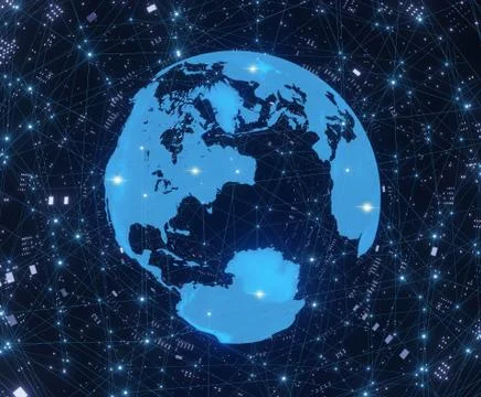 Digital technology background , global connection , copy space ,mock up 3d re Stock Illustration