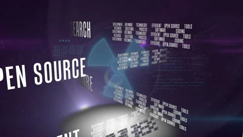 Digital technology background with open source software text animation in motion Stock Footage 304806973