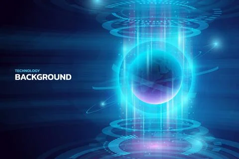 Digital technology background. Science hologram of Earth. Worldwide Stock Illustration