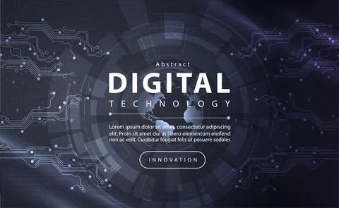 Digital technology banner black white background concept dark technology light Illustrazione stock