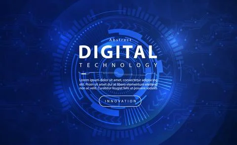 Digital technology banner blue background concept, technology light purple sky Stock Illustration
