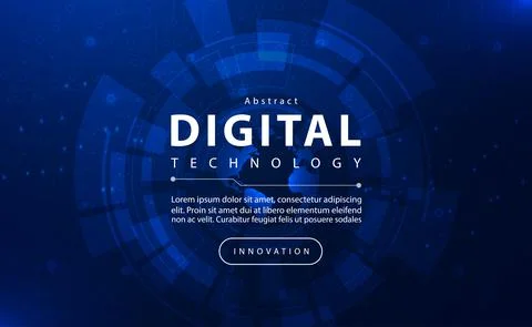 Digital technology banner blue dark background concept with technology light ai Stock Illustration