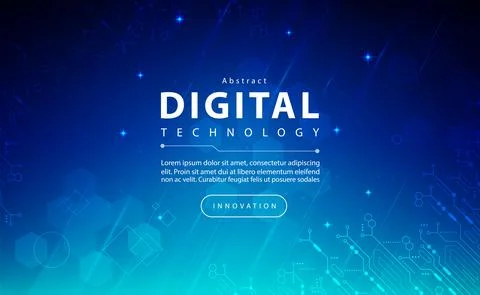 Digital technology banner blue green background concept with technology light ai イラスト素材