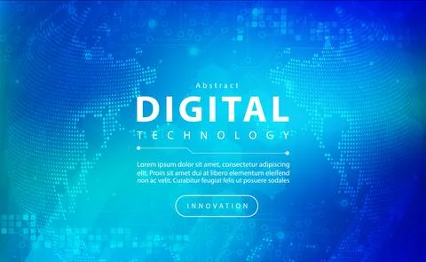 Digital technology banner blue green background concept with technology light ai Illustrazione stock