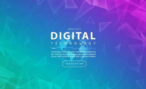 Digital technology banner blue green background, media cyber technology light ai Illustrazione stock