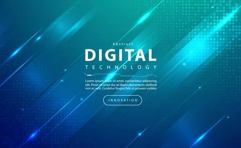 Digital technology banner blue green background concept cyber technology light Stock Illustration