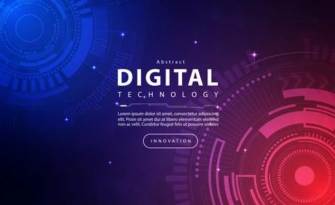 Digital technology banner blue orange background concept, technology light ai Illustrazione stock