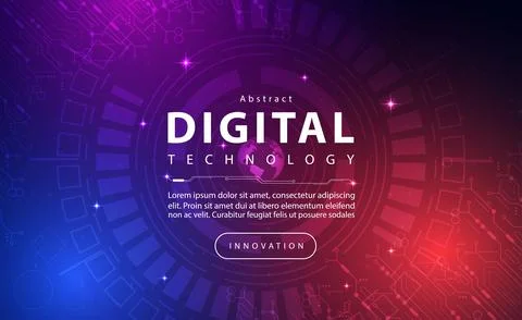Digital technology banner blue pink background concept, technology light purple Stock Illustration