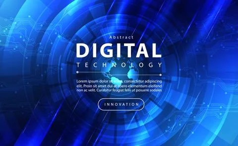 Digital technology banner blue sky background concept with technology line tech Stock Illustration