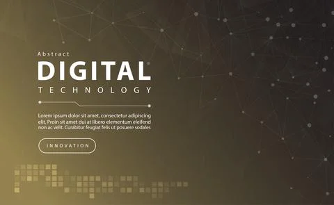 Digital technology banner gold black background concept with technology line Stock Illustration