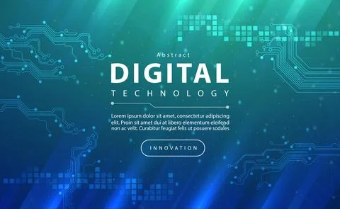 Digital technology banner green blue background concept with technology light ai Illustrazione stock