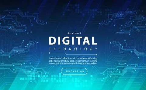 Digital technology banner green blue background concept with technology light ai Stock Illustration