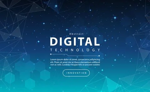Digital technology banner green blue background concept with technology light ai Stock Illustration