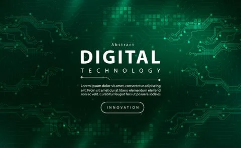 Digital technology banner green dark background concept with technology light ai Stock Illustration