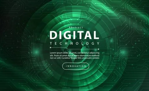 Digital technology banner green dark background concept with technology light ai Illustrazione stock