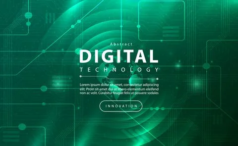 Digital technology banner green dark background concept with technology light ai Stock Illustration