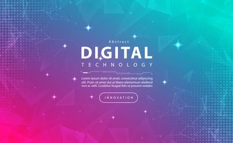 Digital technology banner green pink background, cyber technology light purple 库存插图